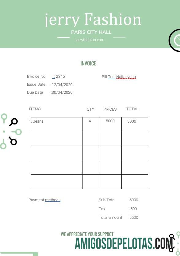 imprimível Modelo de fatura de loja de moda